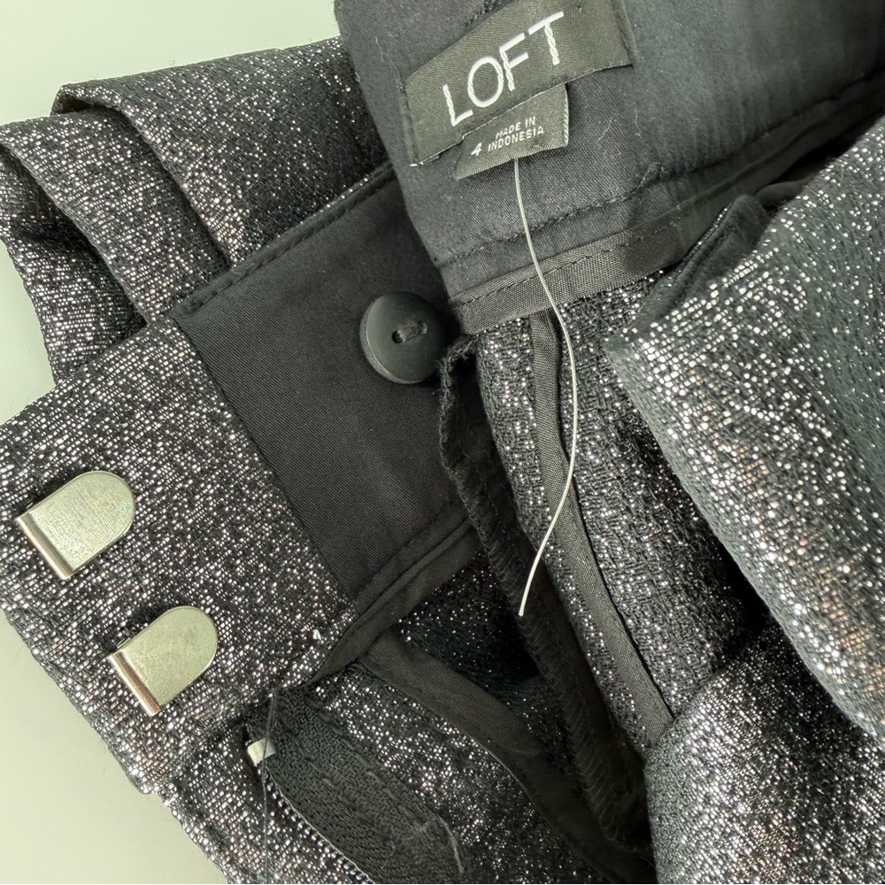 LOFT Riviera Shimmering Gray Silver Metallic Pants Womens Size 4 - Picture 9 of 10